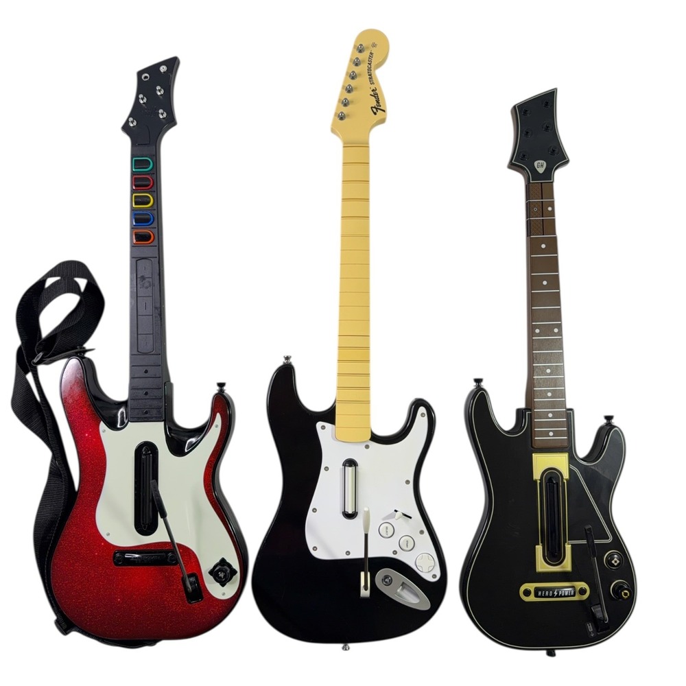Guitar Hero Rock Band Controller Lot of 3 Fender Stratocaster GH Live World Tour